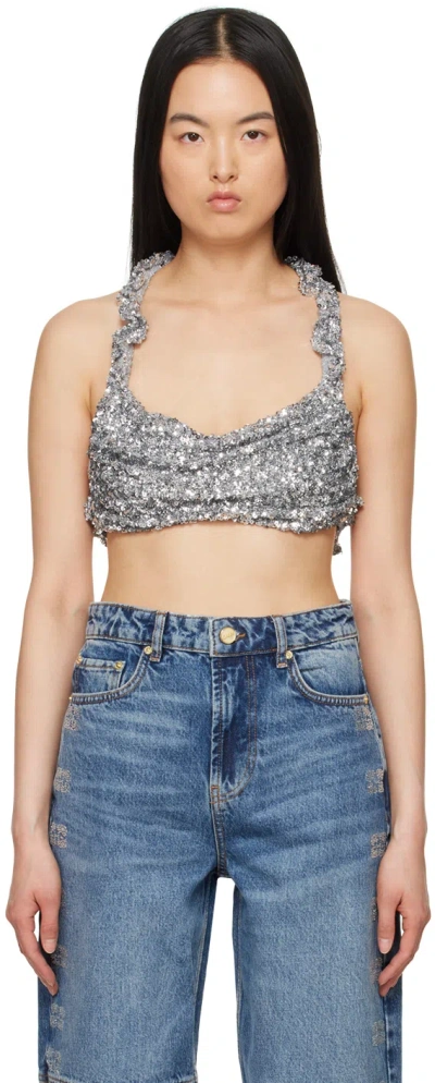 Ganni Silver 3d Sequins Camisole In 018 Silver