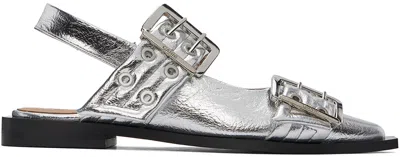 GANNI SILVER FEMININE BUCKLE BALLERINA FLATS