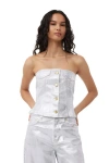 Ganni Bustier Top In Foil Denim In White