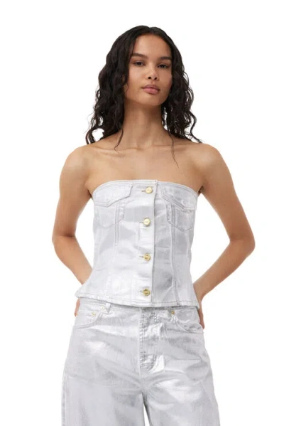 GANNI SILVER FOIL DENIM CORSAGE