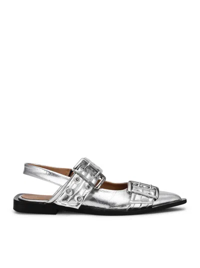 Ganni Women Feminine Buckle Ballerina Flats In Silver