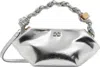 Ganni Mini Bou Metallic Top Handle Bag In 018 Silver
