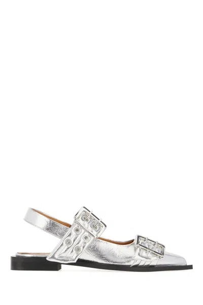 Ganni Silver Polyester Feminine Buckle Ballerinas