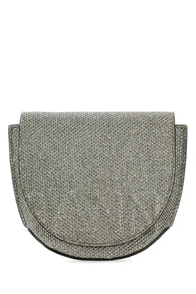 Ganni Silver Polyester Nano Banner Crossbody Bag In Gray