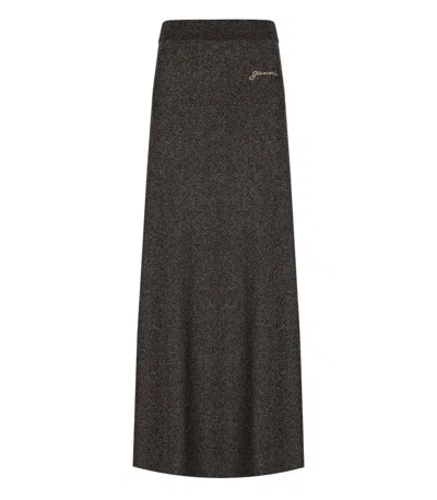 Ganni Silver Skirt With Logo In Brown