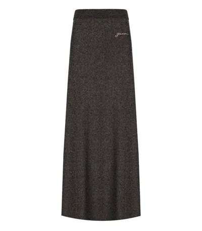 Ganni Silver Skirt With Logo In Brown