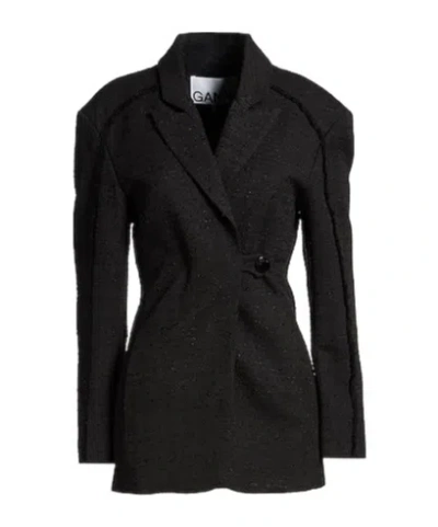 Ganni Simple Double-breasted Blazer In Black