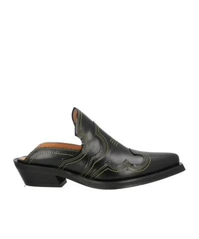 Ganni Simple Leather Mules In Black