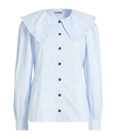 Ganni Simple Long-sleeved Shirt In Blue