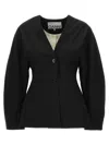 Ganni Black Fitted Drapey Melange Blazer In Black