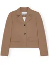 Ganni Twill Blazer In Brown
