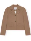 Ganni Twill Blazer In Neutrals