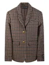 Ganni Checked Single-breasted Wool Blazer In Brown