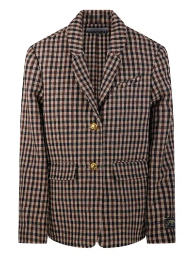 GANNI SINGLE-BREASTED CHECKED BLAZER