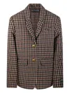 Ganni Checked Single-breasted Wool Blazer In Brown