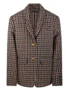 Ganni Single-breasted Checked Blazer  In Brown