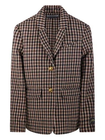 Ganni Single-breasted Checked Blazer