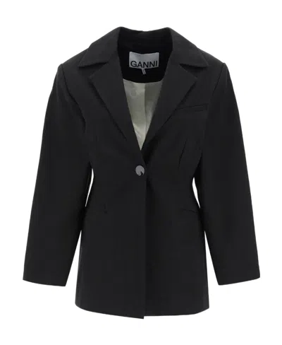 Ganni Single-breasted Organic-cotton Blazer In Black