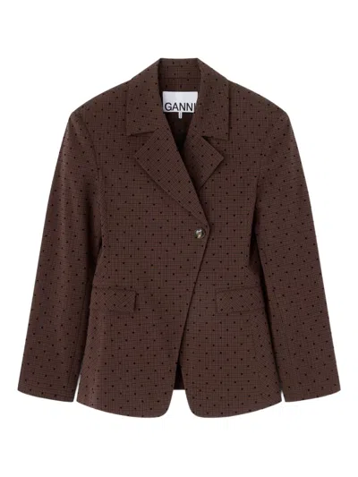 Ganni Single-breasted Polka Dot Blazer In Brown