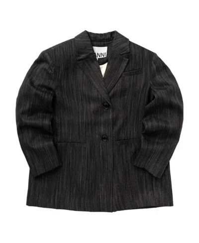 Ganni Single-breasted Striped Blazer In Black