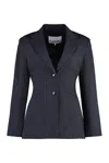 Ganni Black Fitted Drapey Melange Blazer In Blue