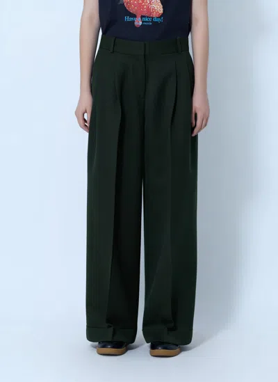 Ganni Single Wool Twill Oversized Pleated Pants In Black