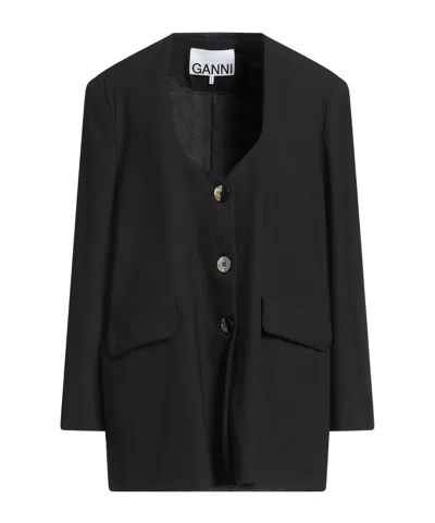 Ganni Single-breasted Blazer In Black