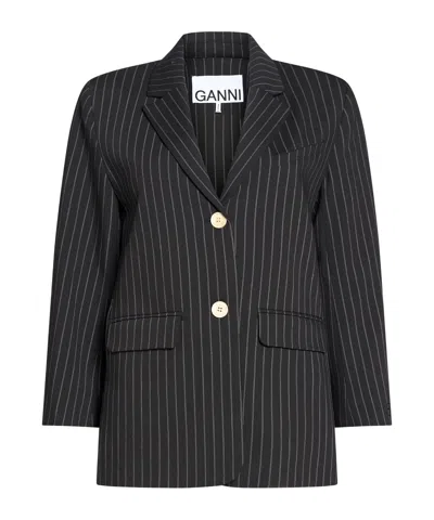 Ganni Single-breasted Blazer In Black