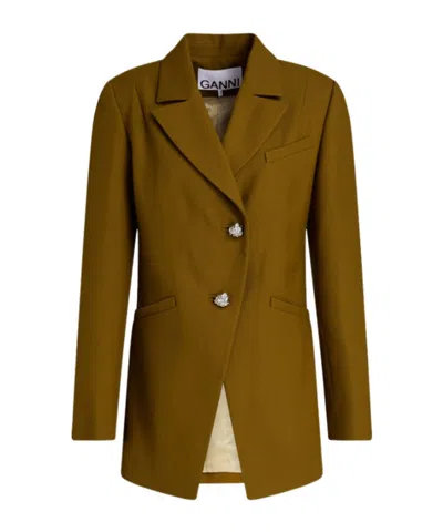Ganni Single-breasted Blazer In Brown