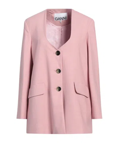 Ganni Single-breasted Blazer In Pink