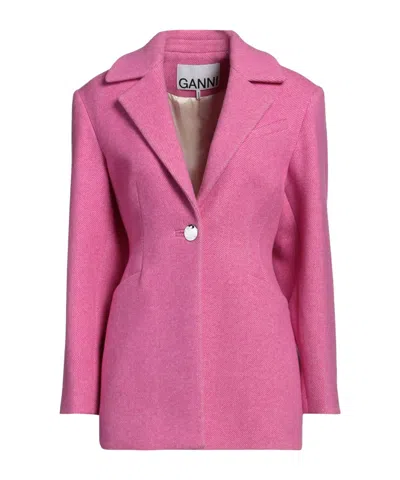 Ganni Single-breasted Blazer In Pink