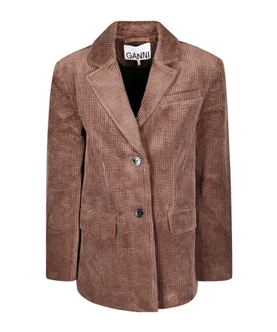 Ganni Single-breasted Corduroy Blazer In Brown