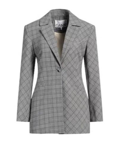 Ganni Single-breasted Suit Jacket In Gray