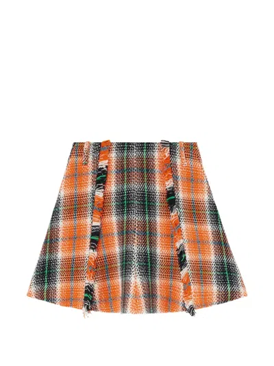 Ganni Skirt In Check Wool In Orange