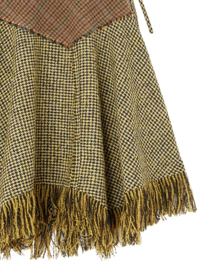 Ganni Skirt In Patchwork Check In Green