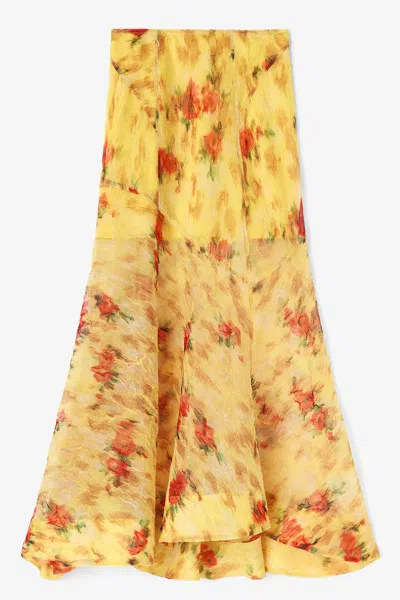 Ganni Floral-print Maxi Skirt In Yellow