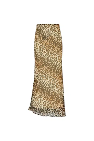 Ganni Skirt With Leopard Print Pattern In Beige