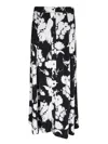 Ganni Long Crepe Skirt With Black And White Print In Black
