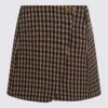 Ganni Womens Chicory Coffee Checked Gold-toned Button Wool-blend Mini Skirt In Brown