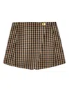 Ganni Womens Chicory Coffee Checked Gold-toned Button Wool-blend Mini Skirt In Brown