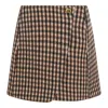Ganni Womens Chicory Coffee Checked Gold-toned Button Wool-blend Mini Skirt In Brown