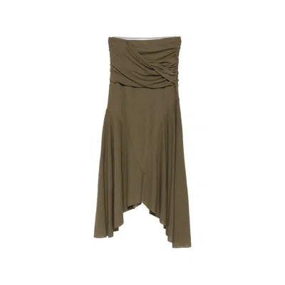 Ganni Ruched Asymmetric-hem Asymmetric Skirt In Green