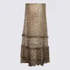Ganni Animal Print Flared Layered Leopard Skirt In Brown