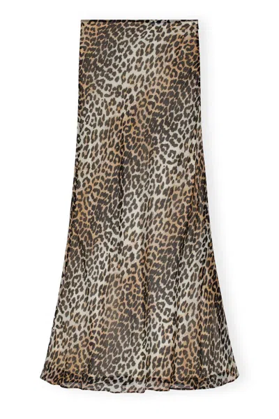 Ganni Printed Chiffon Maxi Skirt In Almond Milk In Patterned