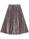 Ganni Leopard Print Foil Denim Midi Skirt In Red