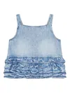 Ganni Ruffle Strap Back Sleeveless Top In Blue