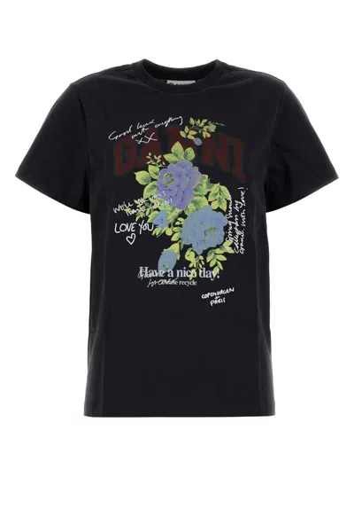 GANNI SLATE COTTON T-SHIRT