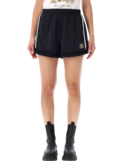 Ganni Sleek High-waist Mini Shorts In Recycled Polyester In Nero