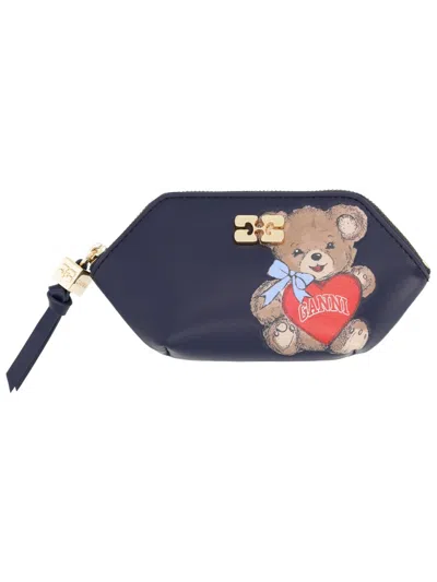 Ganni Sleek Recycled Leather Mini Wallet In Black