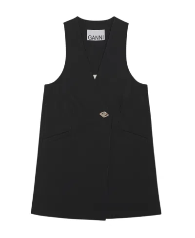 Ganni Sleeveless Blazer Dress In Black